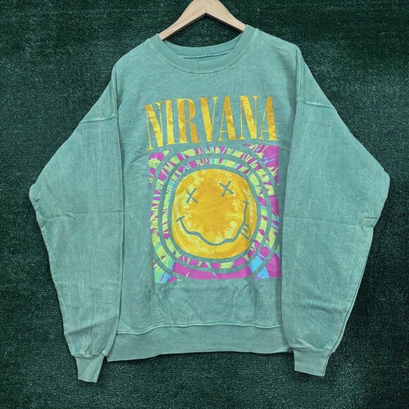 Nirvana Smiley Sweatshirt Green XL - Picture 1 of 5